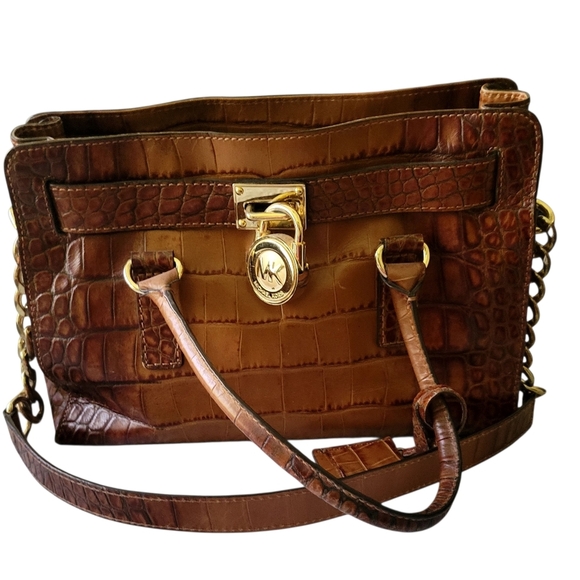 Micheal Kors Brown Crocodile Embossed Leather Handbag Cross Body Purse - Picture 2 of 7